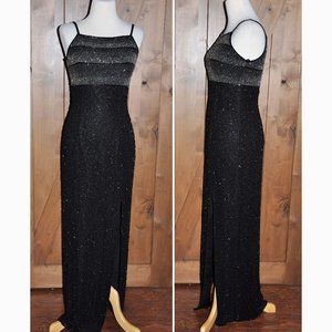 Sean Collection Black & Silver Silk Beaded Sexy Sequin Formal Evening Gown